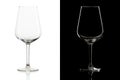 Empty tall wine glasses on black and white background