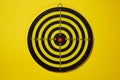 The empty target for a darts - dartboard isolated on yellow background