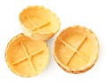 Empty tartlets on a white, isolated. Top view