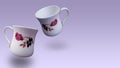 Empty Tea Or Coffee Cups Isolated Image,crockery Cup Without Tea In Blueish White Color With Printed Flower Design On It