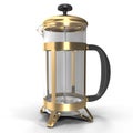 Empty tea metallic french press isolated on white. 3D illustration