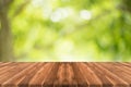 Empty teak wood table top on nature green blurred background,space for montage show products