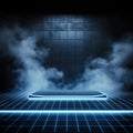 Futuristic Neon Grid Stage with Smoke Royalty Free Stock Photo