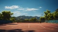 empty tennis court on the blue sky background