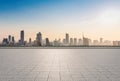 Empty terrace on cityscape background