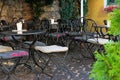 Empty terrace of an romantic cafe in Zagreb, Croatia, Europe