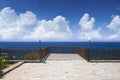 Empty terrace on the sea and blue sky background