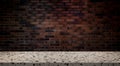 empty terrazzo stone table with vintage brick wall background for product placement. beige marble table at foreground.