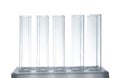 Empty test tubes in holder on white background Royalty Free Stock Photo