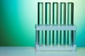 Empty test tubes organized and fixed in rows