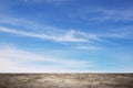 Empty textured ground with clear blue sky and soft clouds in background. Ideal for product mockup, copy space design, presentation Royalty Free Stock Photo
