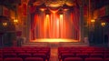 Empty Theater Interior, Red Seats Ready for Audience, Stage Curtains Closed, Theatrical Ambience, Vintage Style Royalty Free Stock Photo