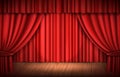 Empty theater, opera stage, red curtains and floor