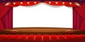 Empty theater stage or cinema with seats and a white screen. Vector background Royalty Free Stock Photo