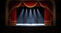 Empty theater stage illuminated by bright spotlights ready for performance Royalty Free Stock Photo