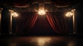 Empty theater stage with red curtains and spotlights Royalty Free Stock Photo