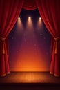 Empty theater stage with red velvet curtains and spotlight illumination Royalty Free Stock Photo