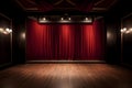 Empty theater stage with red velvet curtains and spotlights Royalty Free Stock Photo