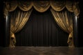 Empty theatre stage with yellow curtain