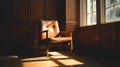 Empty therapist chair with a single ray of sunlight hitting it, the rest of the room Royalty Free Stock Photo