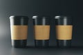 Empty three black coffee cups Royalty Free Stock Photo