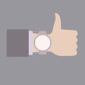 Empty `time to` sing. Thumb Up. Hand with clock. Flat vector icon.