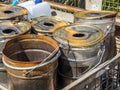 Empty tin paint bucket with rust Royalty Free Stock Photo