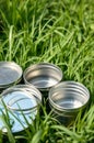Empty Tins in Grass Recycling Royalty Free Stock Photo