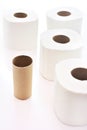 Empty toilet paper roll among full toilet paper rolls in the white Royalty Free Stock Photo