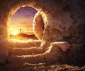 Empty Tomb With Crucifixion At Sunrise Royalty Free Stock Photo
