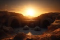 Empty Tomb Of Jesus Christ At Sunrise With Three Crosses In The Distance. Generative AI Royalty Free Stock Photo