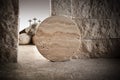 Empty tomb while light shines from the outside. Jesus Christ Resurrection. Christian Easter concept. Royalty Free Stock Photo