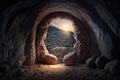 Empty tomb, resurrection of Jesus Christ. Easter themed image, Generative AI Royalty Free Stock Photo