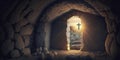 Empty tomb at sunrise. Easter concept created with generative Ai technology Royalty Free Stock Photo