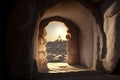 Empty tomb at sunrise. Easter concept created with generative Ai technology