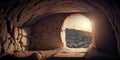 Empty tomb at sunrise. Easter concept created with generative Ai technology Royalty Free Stock Photo