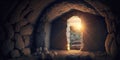 Empty tomb at sunrise. Easter concept created with generative Ai technology Royalty Free Stock Photo