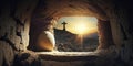 Empty tomb at sunrise. Easter concept created with generative Ai technology