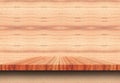 Empty top wooden shelves and woody wall background. For product display with copy space Royalty Free Stock Photo