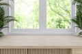Empty top wooden table with nature view background 3d render