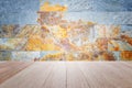 Empty top wooden table and stone wall background Royalty Free Stock Photo