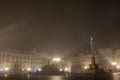 Empty town square in prague during late night hours. Almost noone is walking through the Prague city square