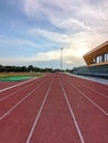 Empty running tracks in an athletic stadium