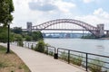 Astoria Queens Riverfront Trail at a Park along the East River in New York City during Summer with the Hell Gate Bridge