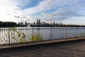 Trail along the Central Park Reservoir with a View of the Upper West Side Skyline in New York City Royalty Free Stock Photo