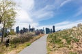 Empty Trail up a Hill at Hunters Point South Park in Long Island City Queens with a view of the Manhattan Skyline of New York City Royalty Free Stock Photo