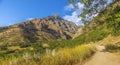 Empty Trails in Provo Canyon with mountains pano