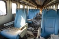 empty train cabin with derailed seats