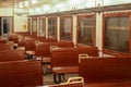 Empty train car and seats without passengers Royalty Free Stock Photo