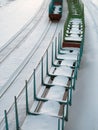 empty train cargo wagons in snow Royalty Free Stock Photo